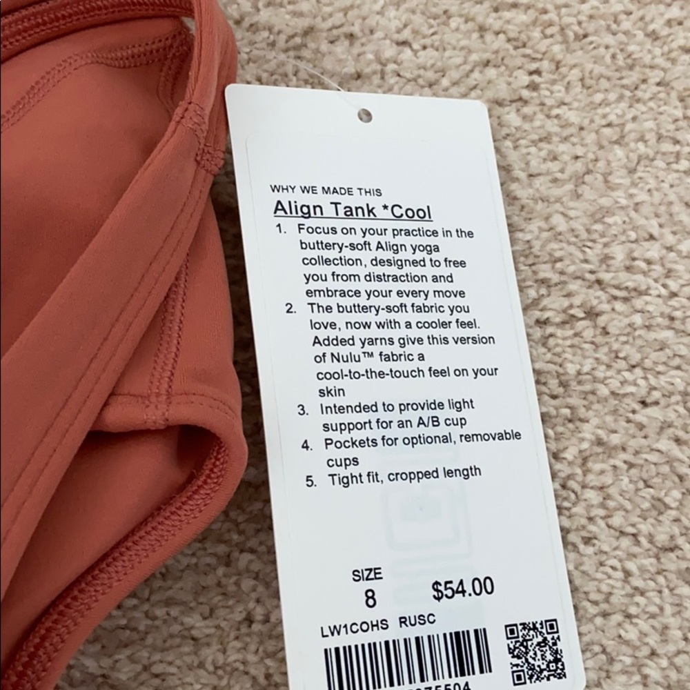NWT Lululemon Align Tank in Rustic Coral - Picture 6 of 6